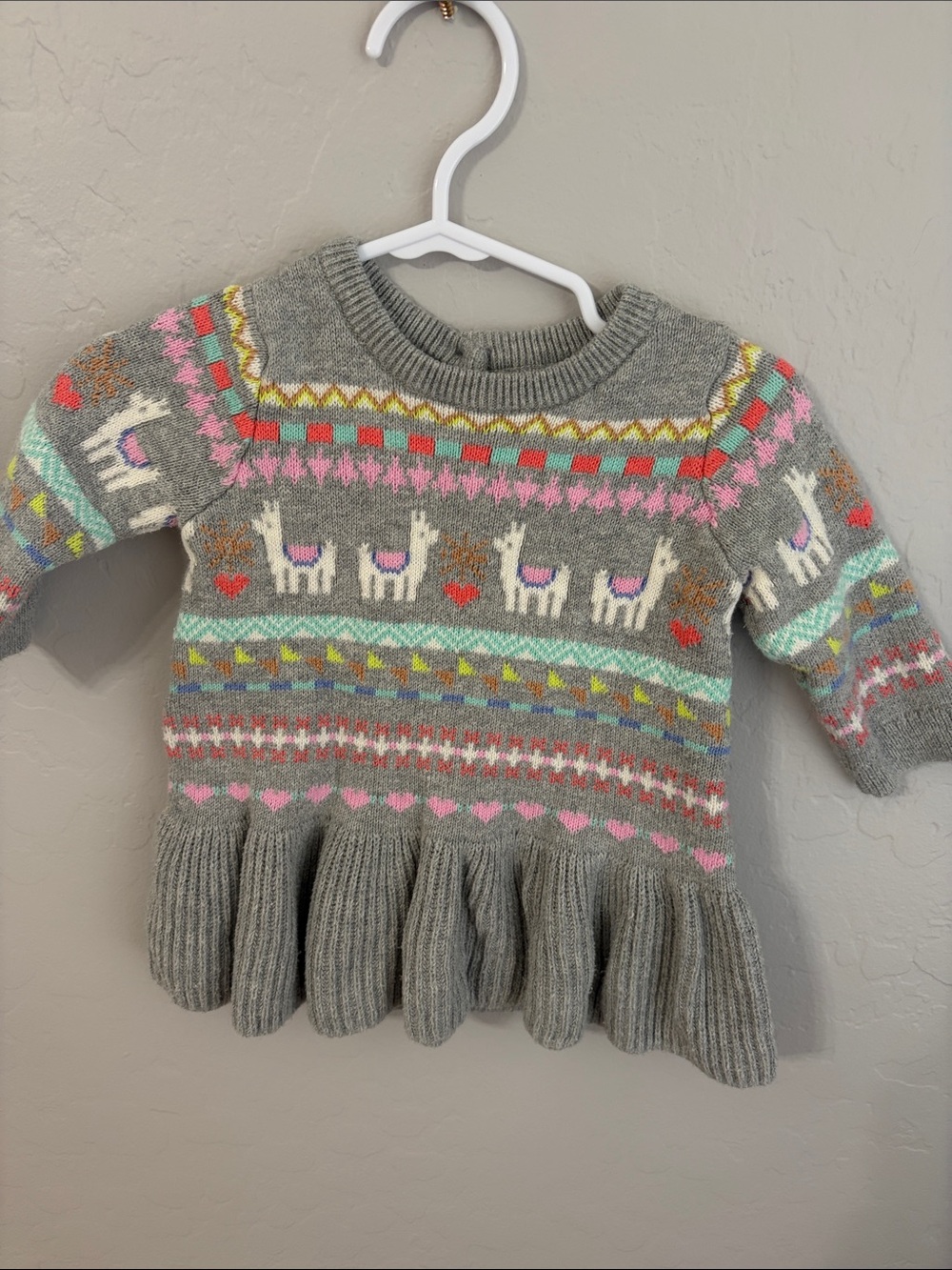 GAP Gray Fair Isle Alpaca Sweater Dress with Pink, Mint & Coral Accents